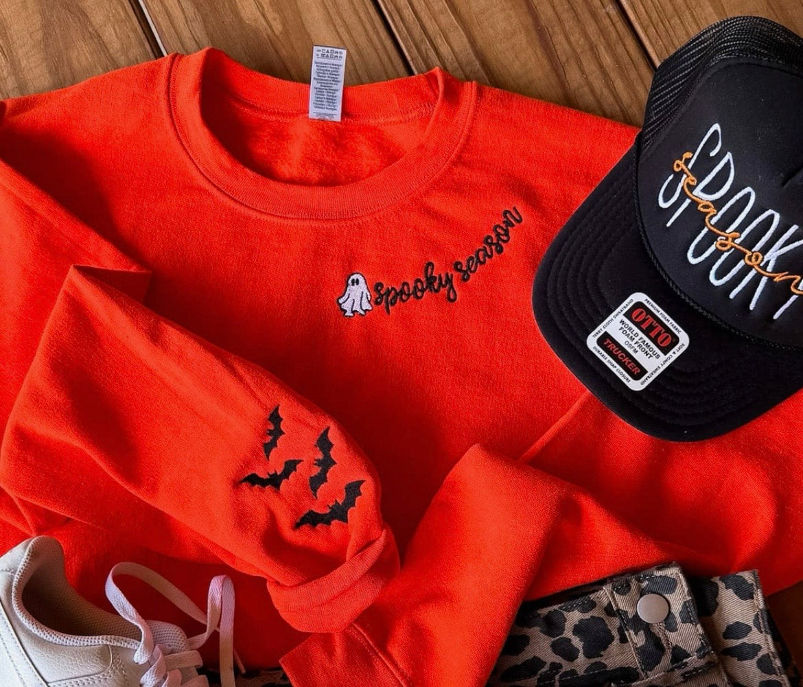 Orange Spooky Season Embroidered Sweatshirt