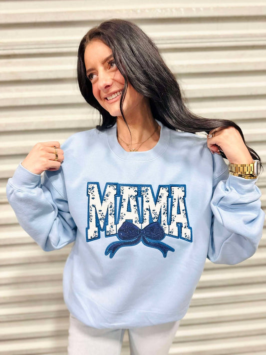 Blue Mama Bow Patch Crewneck