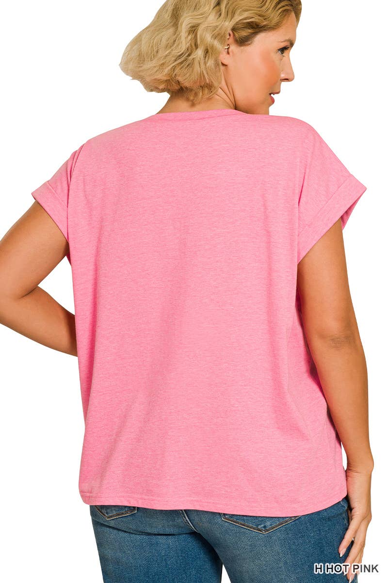 Round Neck Folded Sleeve Top