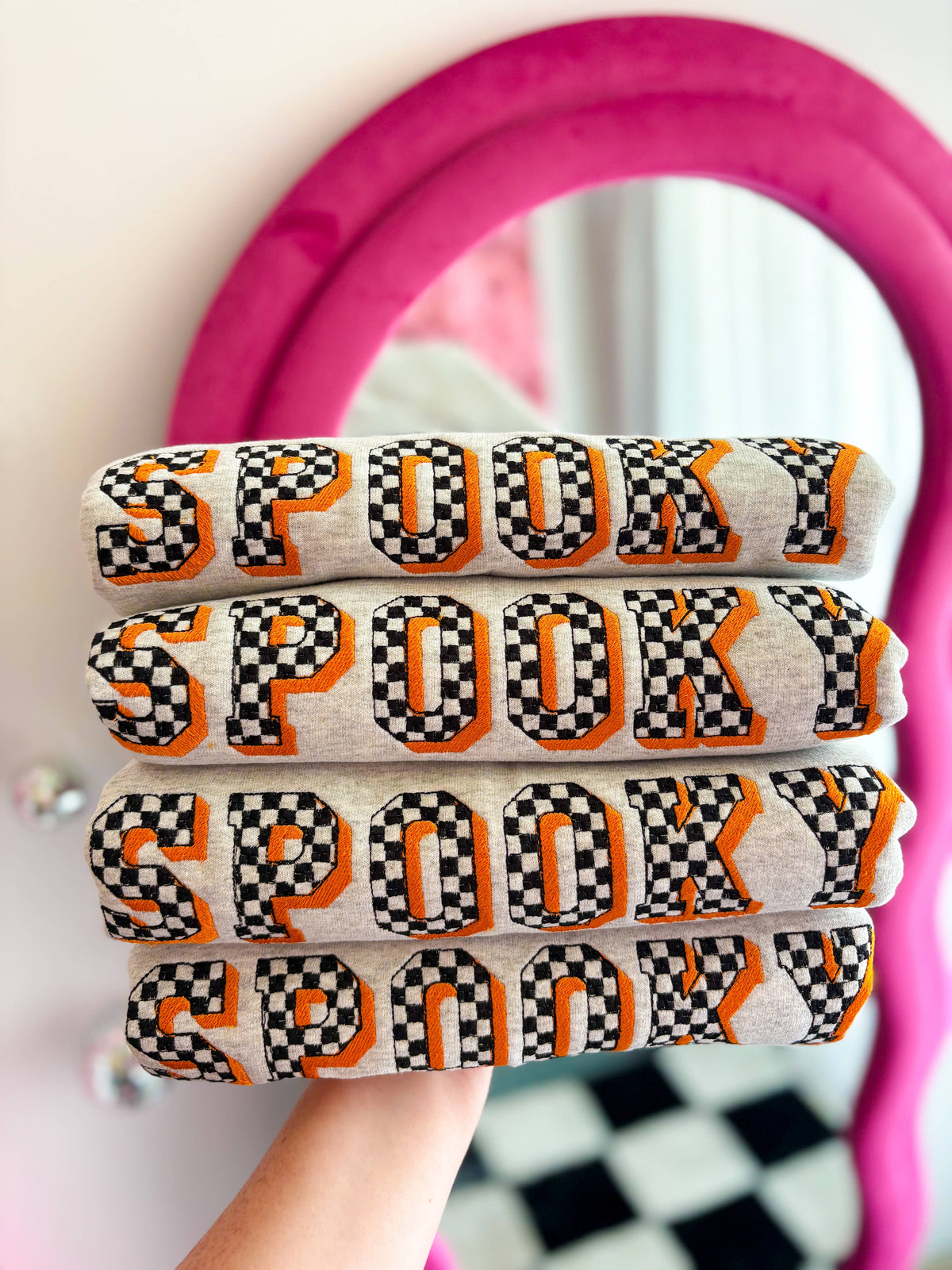 Spooky Checkered Crewneck Embroidered