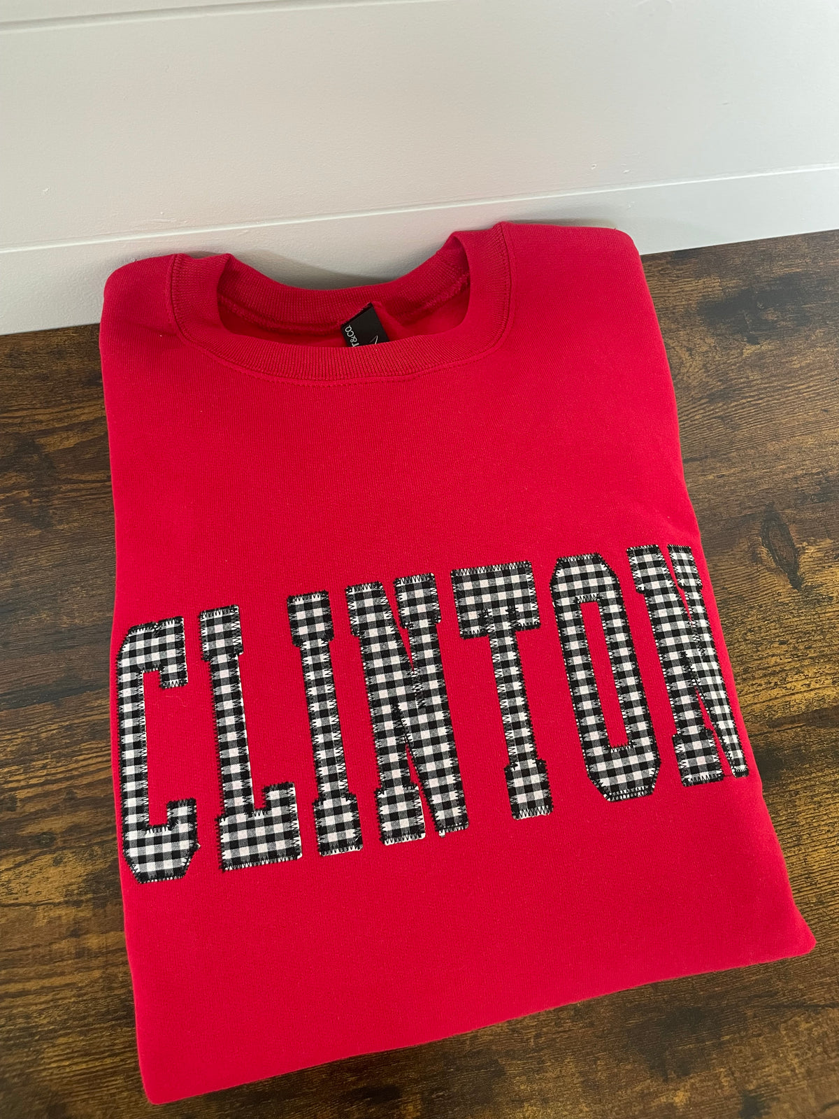 Red Clinton Gingham Embroidered Crewneck