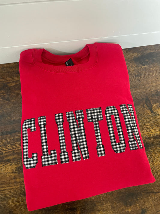 Red Clinton Gingham Embroidered Crewneck