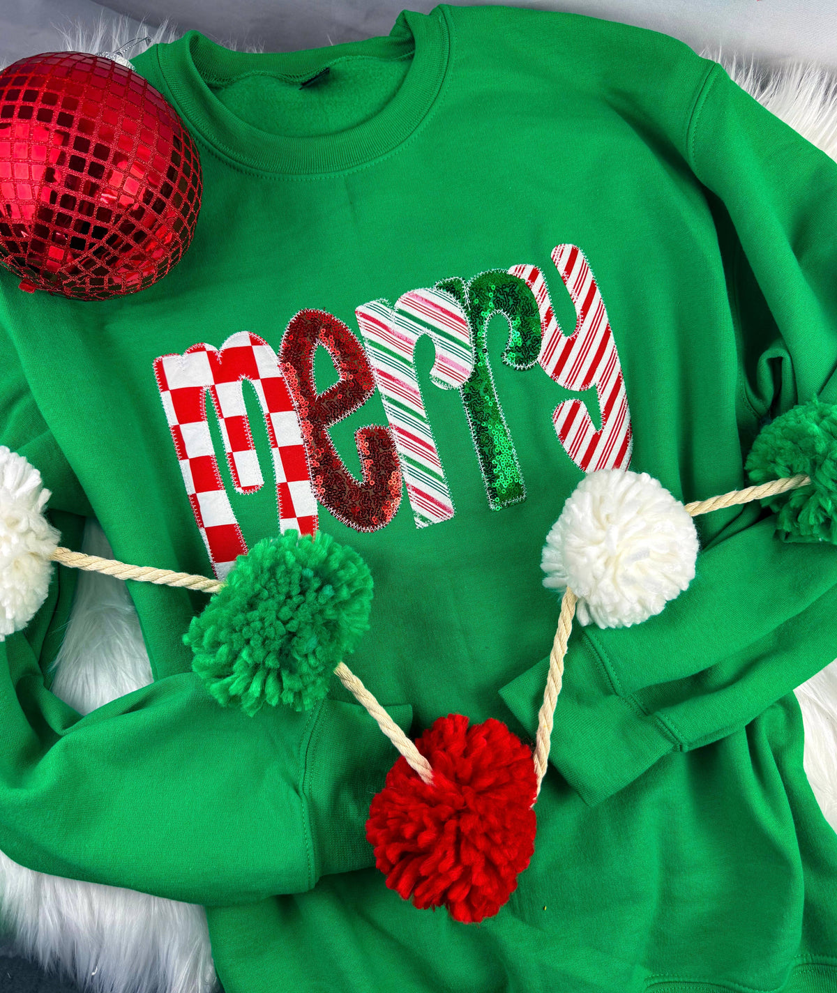 Green Merry Christmas Candy Cane Crewneck