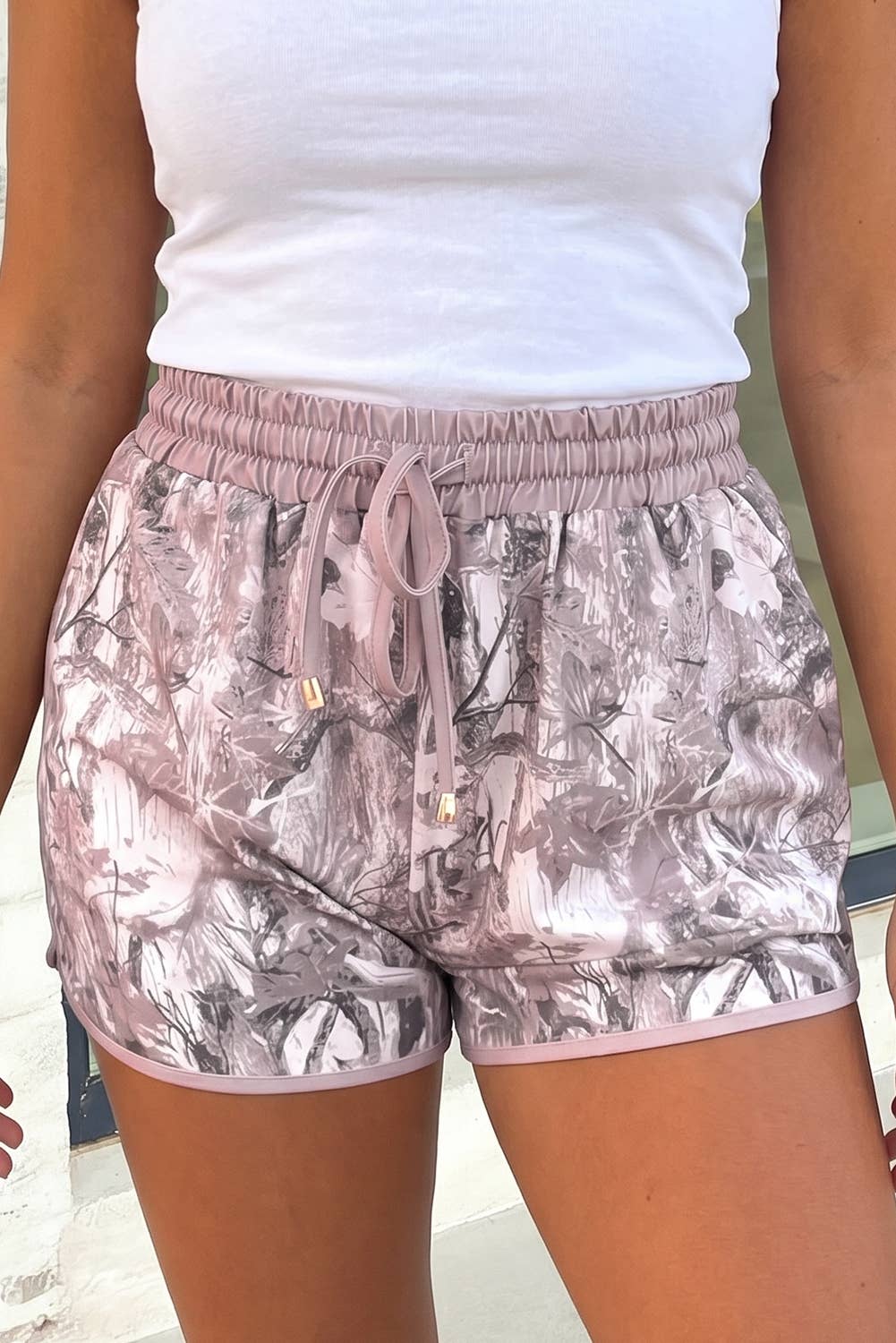 Camo Woodland Print Drawstring Active Shorts