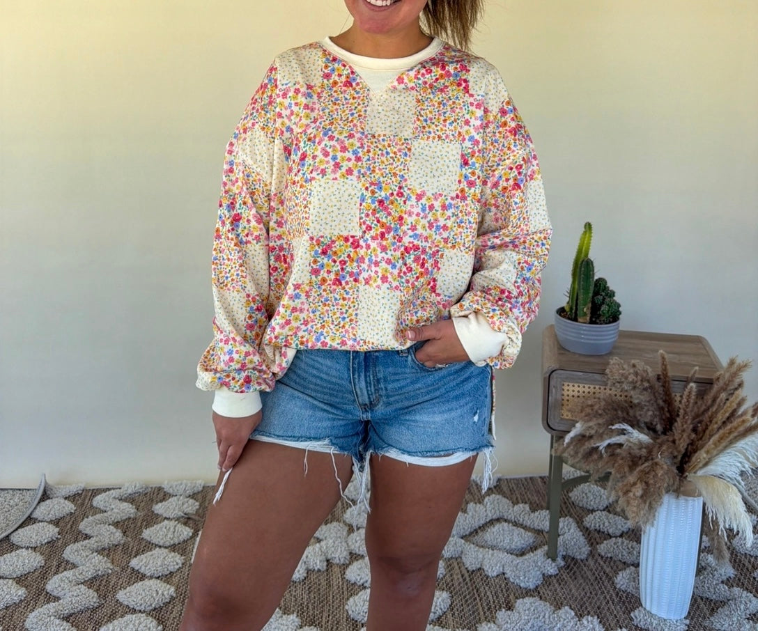Floral patchwork pullover