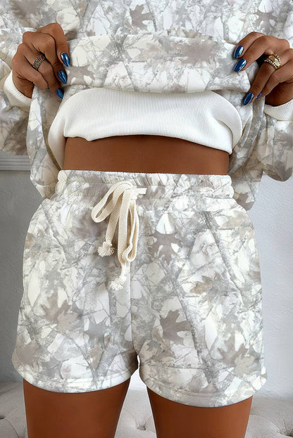 Camo Print Pullover Drawstring Shorts Set