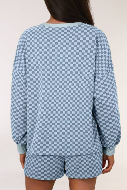 Blue Checkered Shorts Set