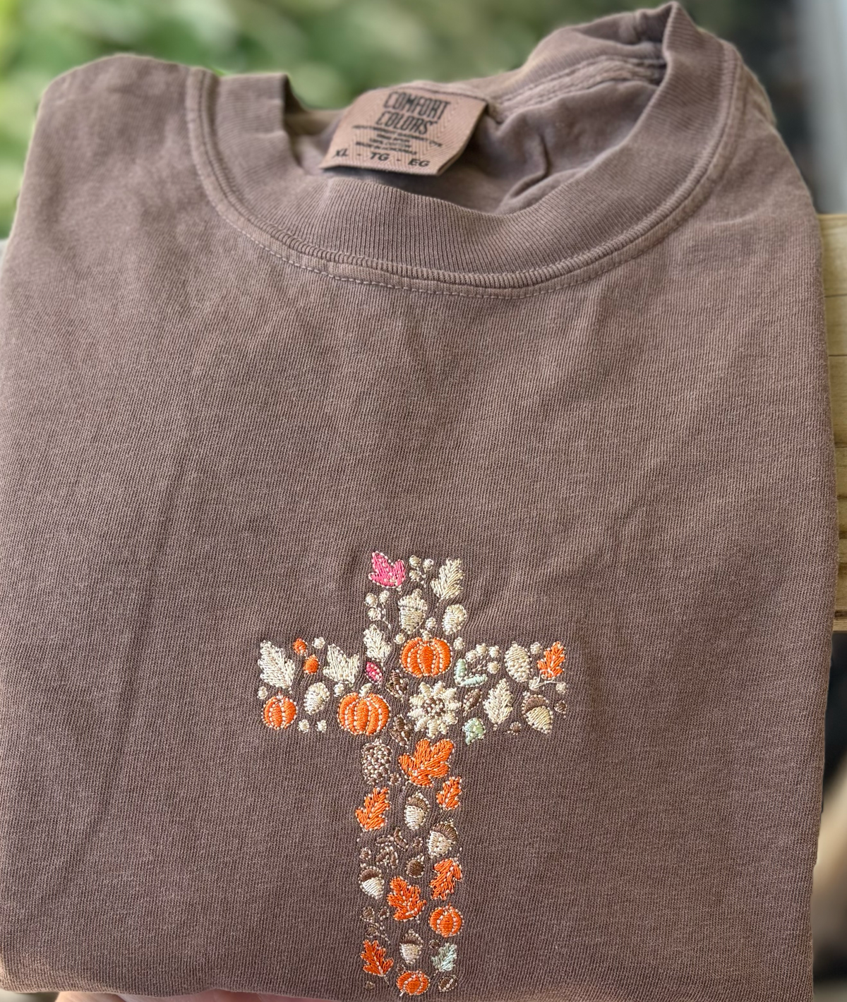 Fall Cross Embroidered Comfort Colors T-Shirt