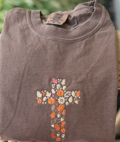 Fall Cross Embroidered Comfort Colors T-Shirt