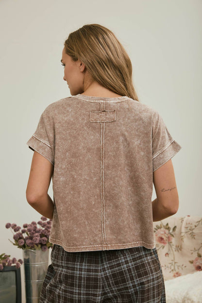Brown Washed Short Sleeve Boxy Shirt