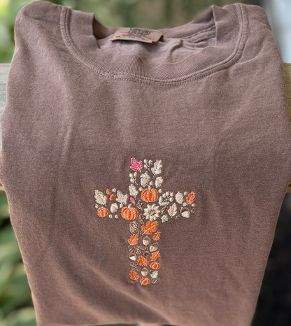 Fall Cross Embroidered Comfort Colors T-Shirt