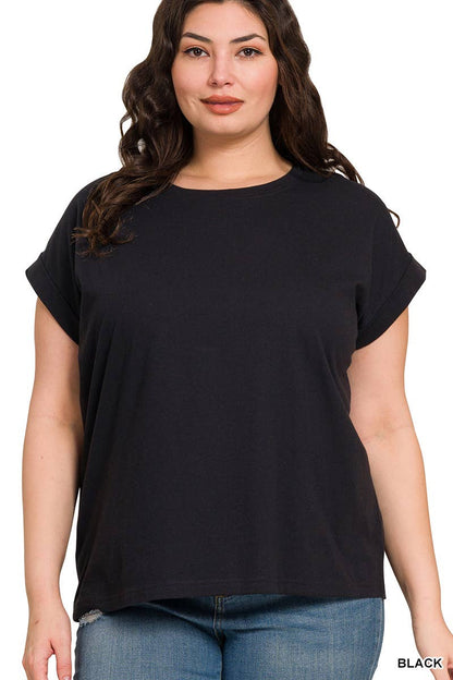 Round Neck Folded Sleeve Top