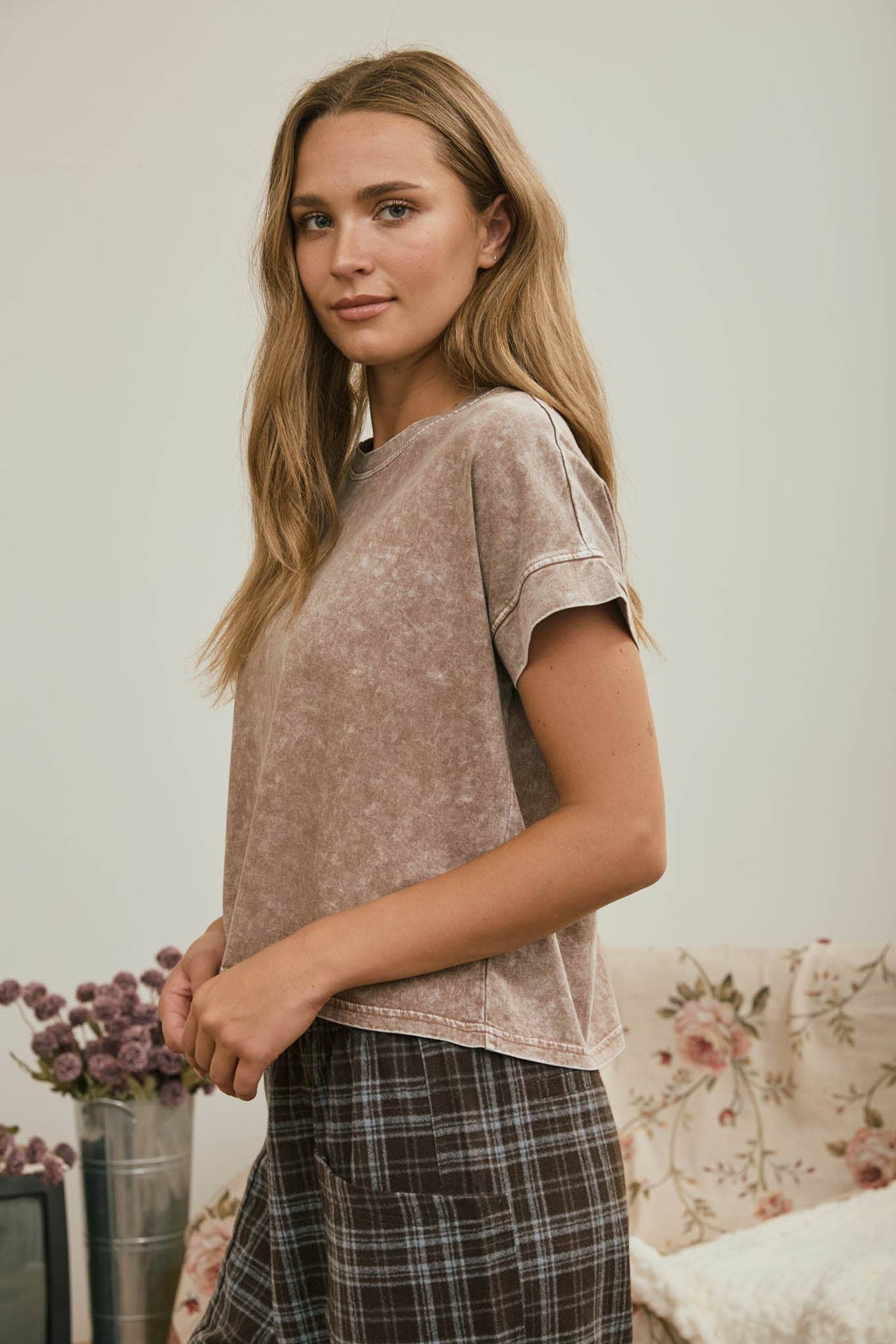 Brown Washed Short Sleeve Boxy Shirt
