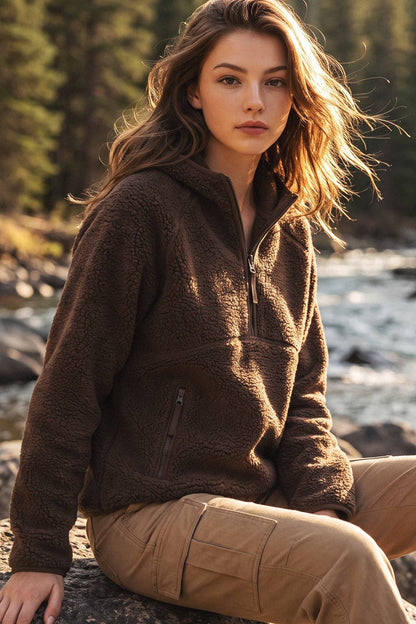 Brown Sherpa Quarter Zip Hoodie