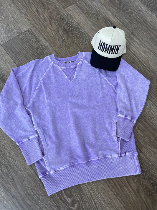 Acid Wash Violet Pullover with Pockets