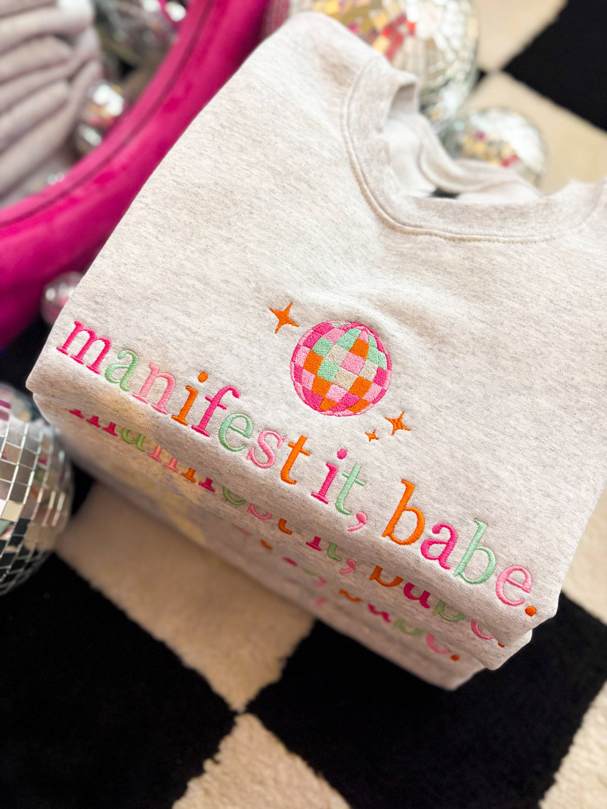 Manifest It Babe Embroidered Crewneck