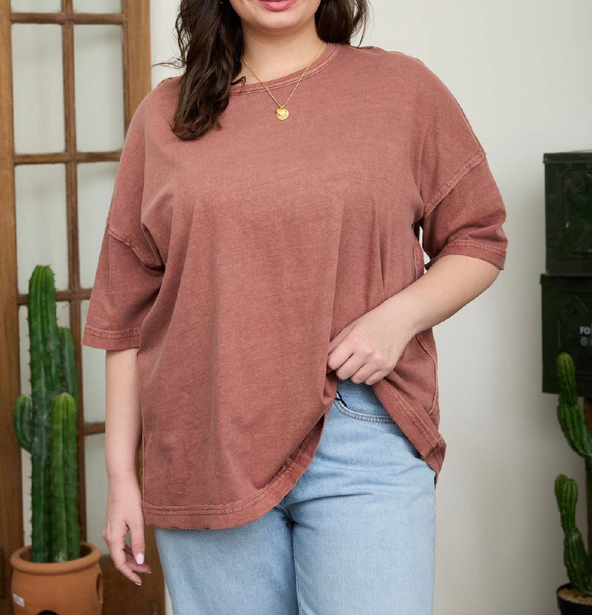Terracotta Exposed Seam Top