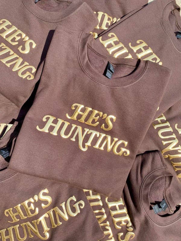 He's Hunting Metallic Puff Crewneck