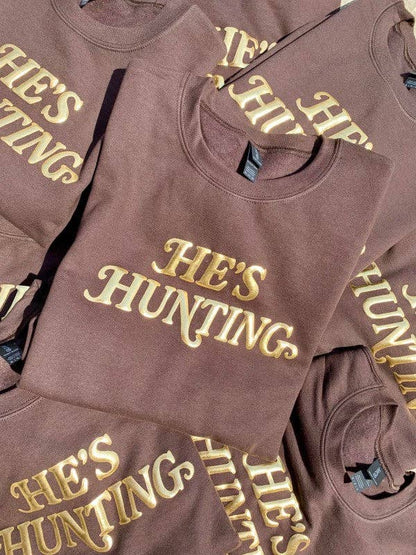 He's Hunting Metallic Puff Crewneck