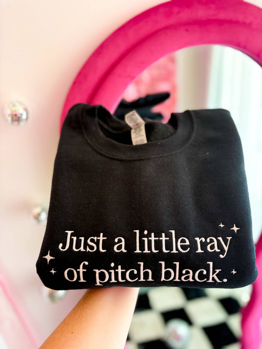 Just a little ray of pitch black embroidered crewneck