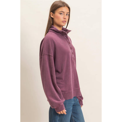 Mineral Wash Button Sweatshirt Purple