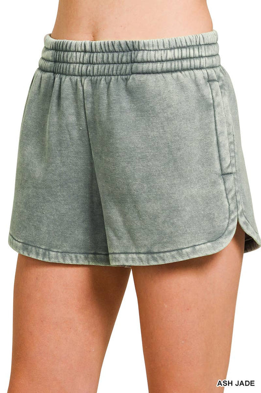 Acid Washed Elastic Waistband Shorts
