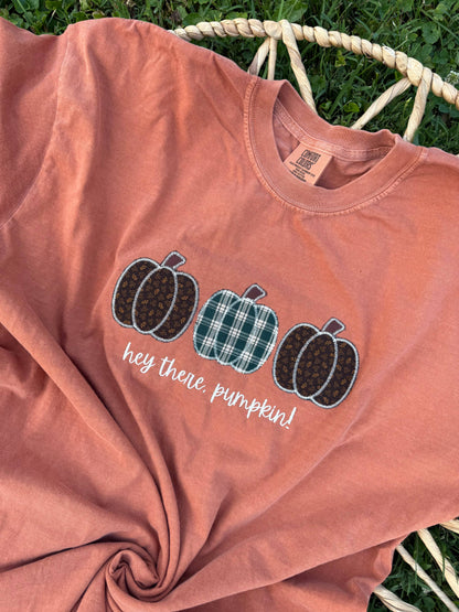 Hey there pumpkin embroidered shirt