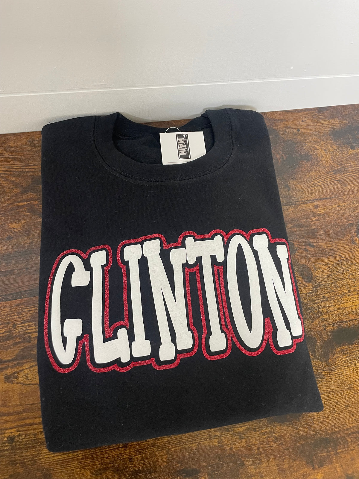 Clinton Black Crewneck Puff & Glitter