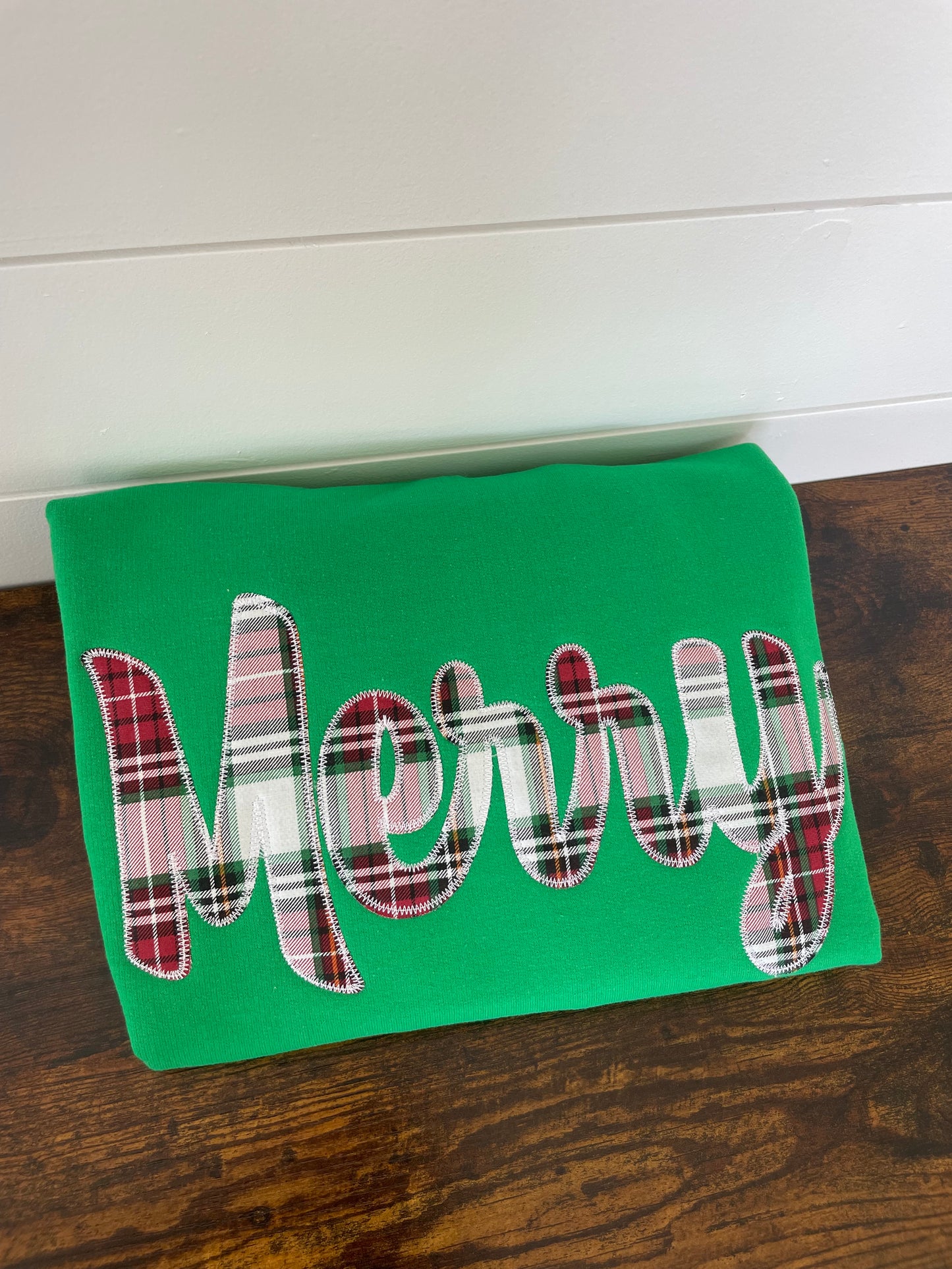 Green Merry Plaid Embroidered Crewneck