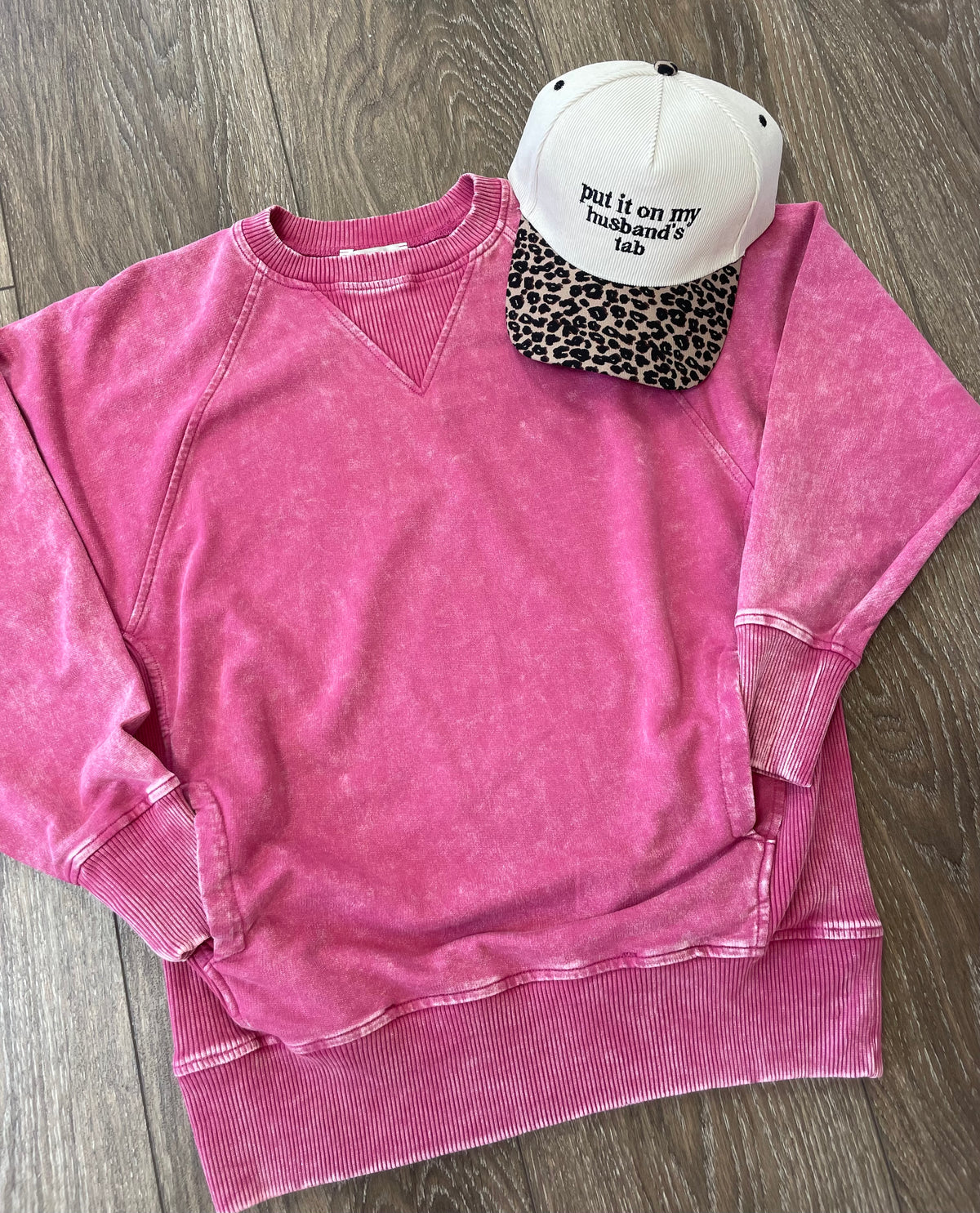 Pink Acid Wash Pullover with Pockets