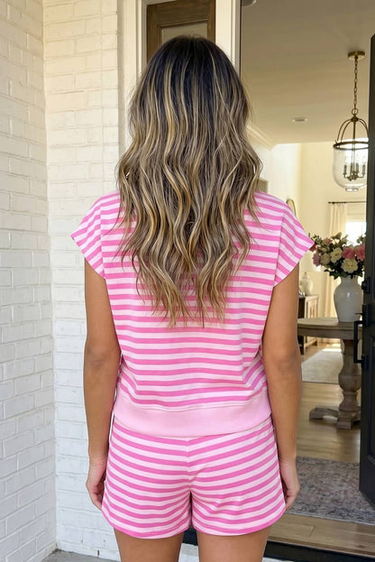 Pink Stripe Matching Shorts Set