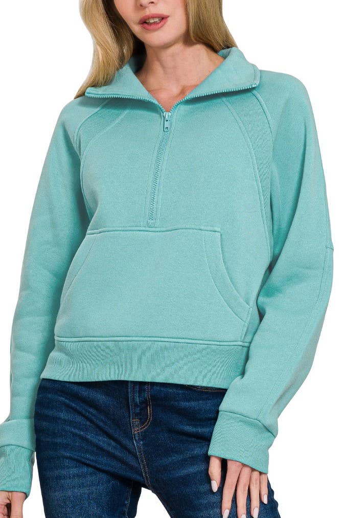 Fleece Half Zip Kangaroo Pocket Sweatshirt