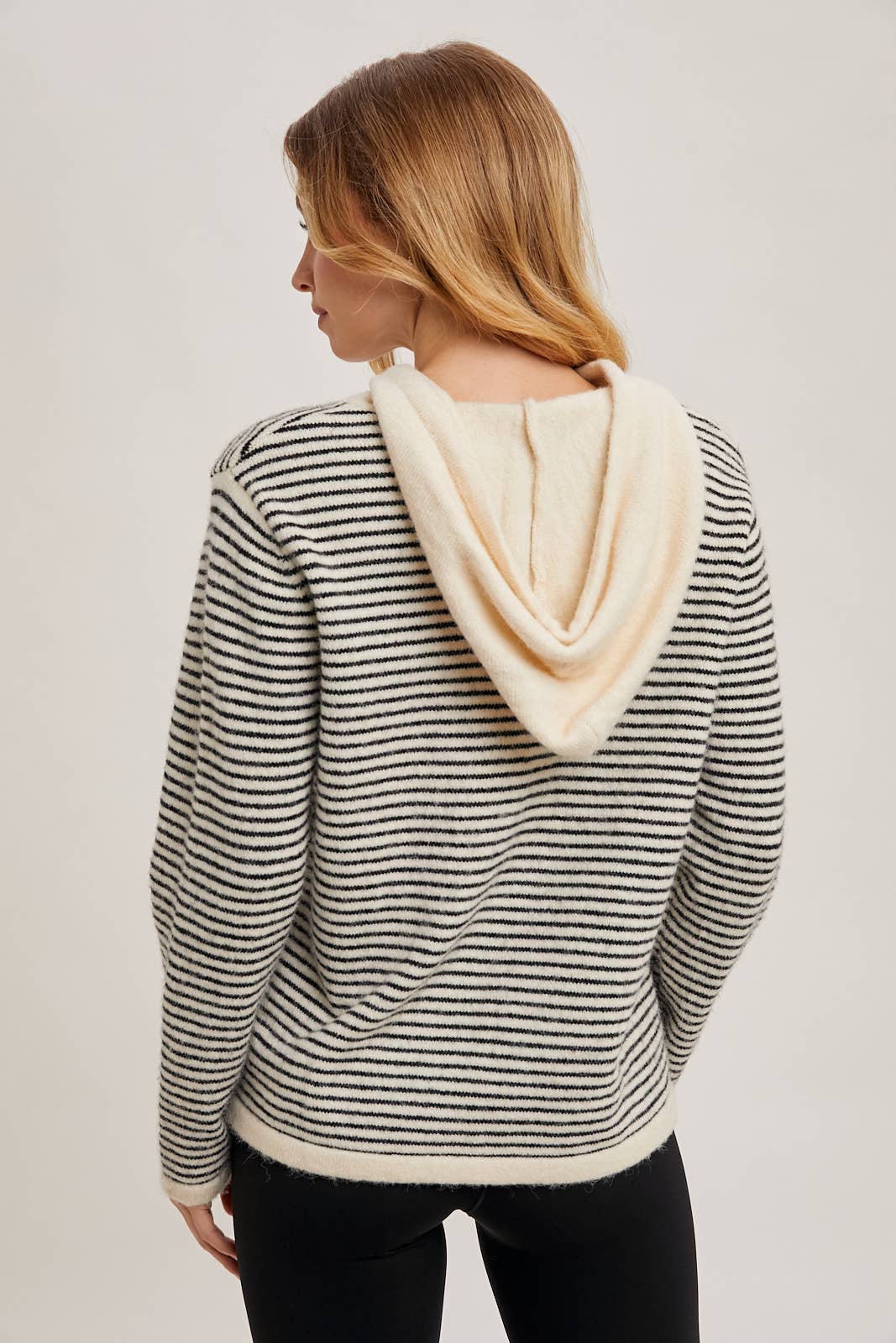 Black Stripe Sweater with Hood