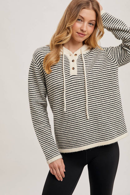 Black Stripe Sweater with Hood
