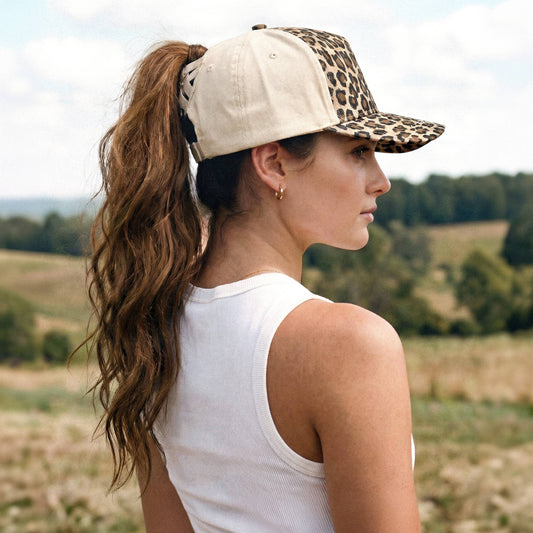 Leopard Criss-Cross Back Ponytail Hat