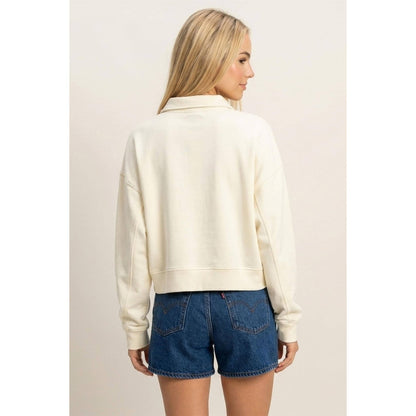 Button Front Collared Cream Sweatshirt