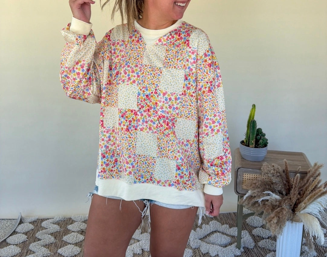 Floral patchwork pullover