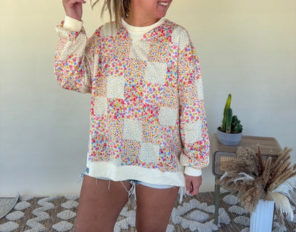 Floral patchwork pullover