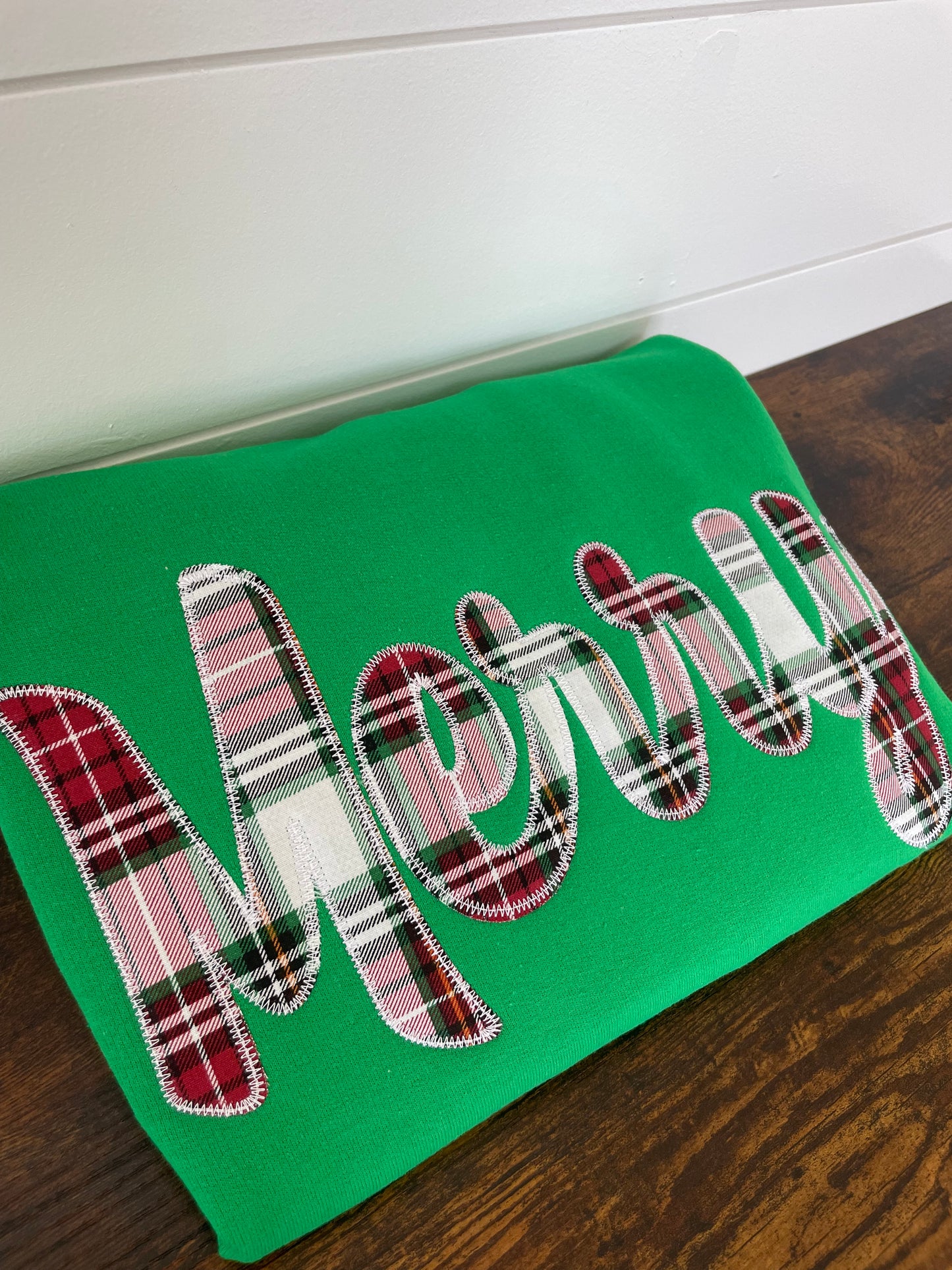 Green Merry Plaid Embroidered Crewneck