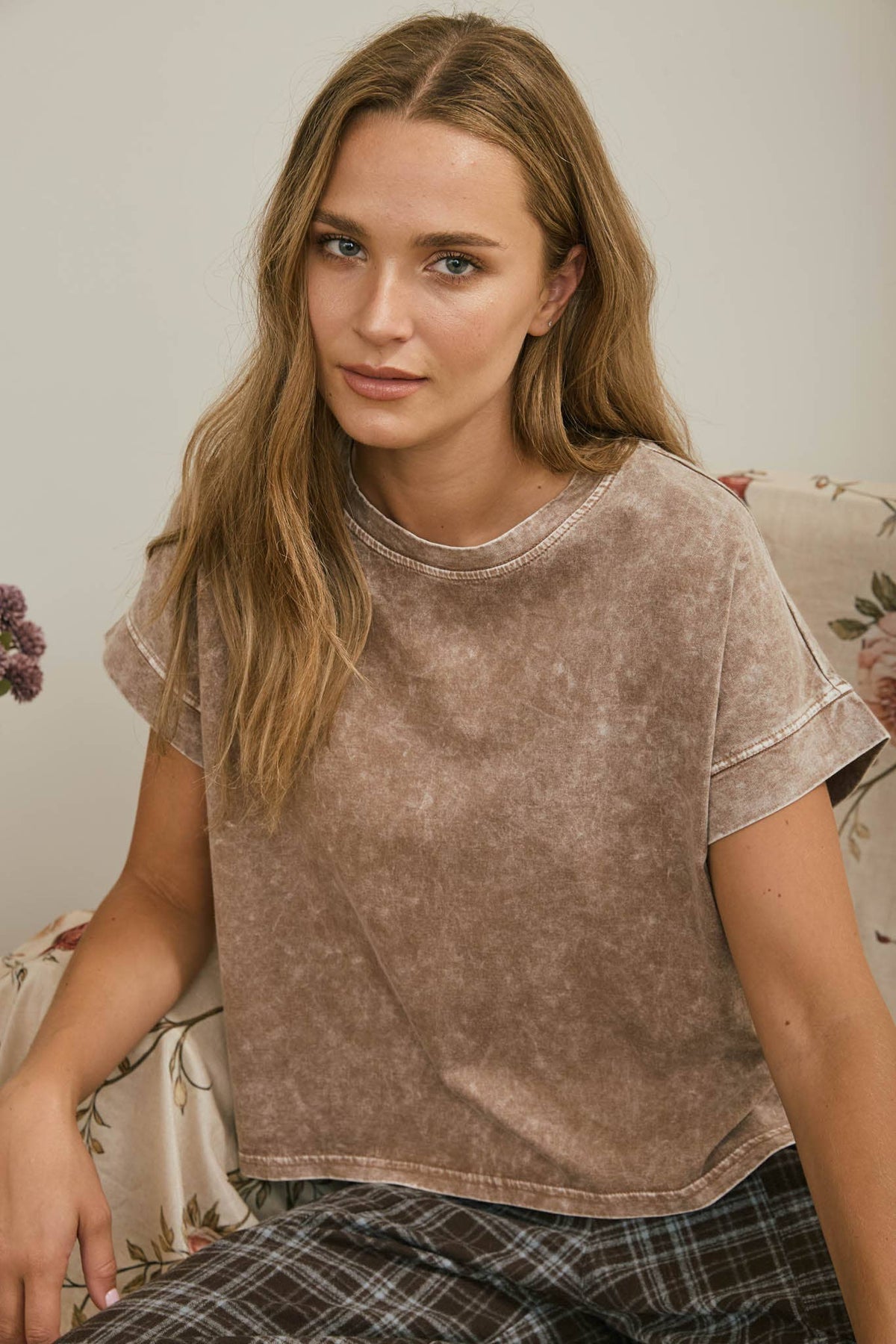 Brown Washed Short Sleeve Boxy Shirt