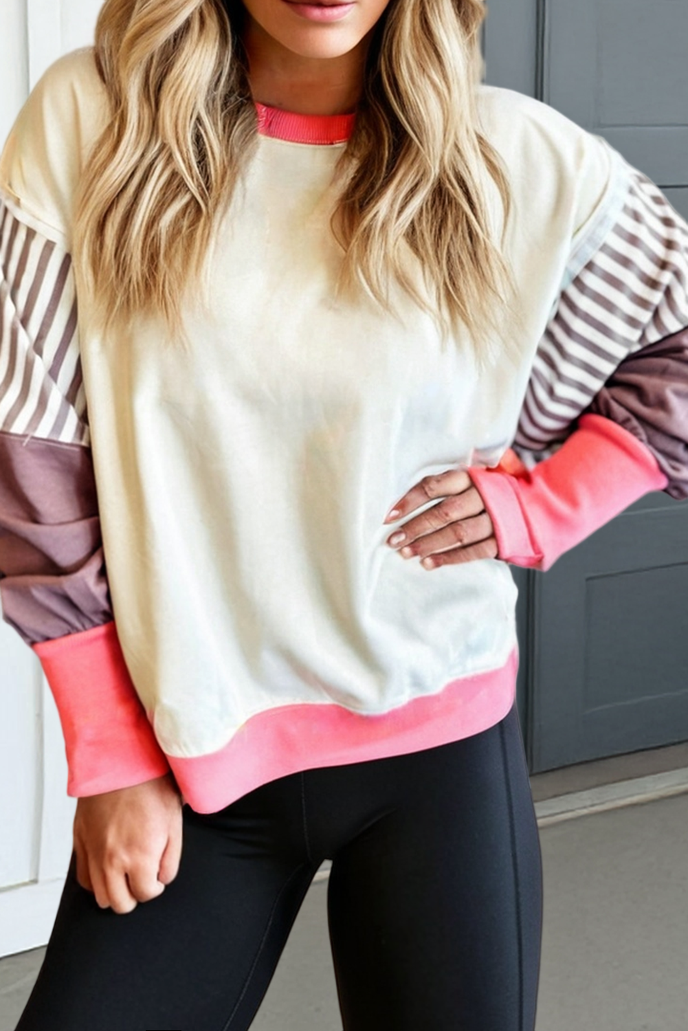 Color Block Striped Patchwork Pullover