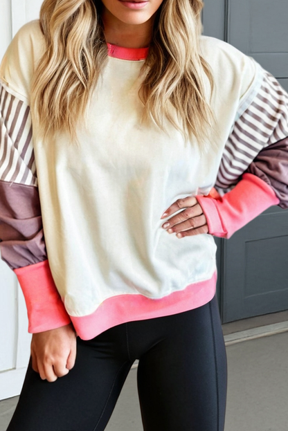 Color Block Striped Patchwork Pullover