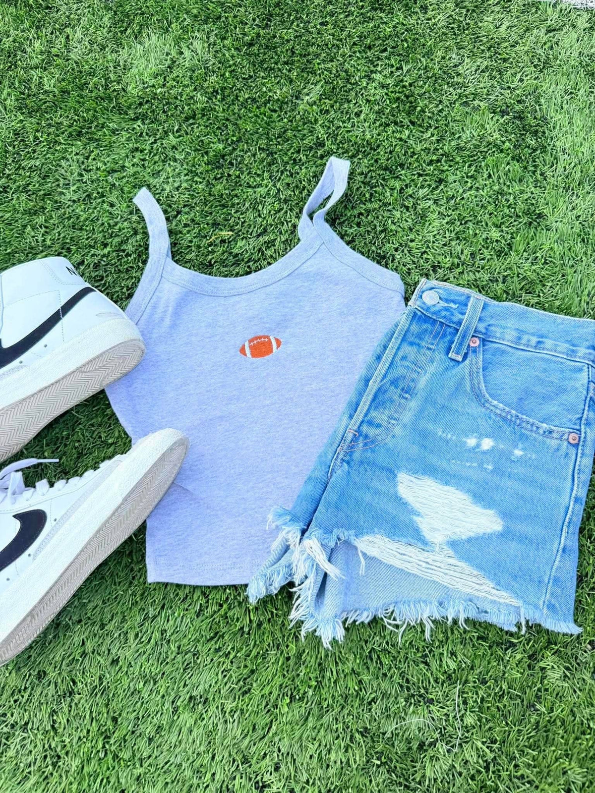 Cropped Football Embroidered Tank Top