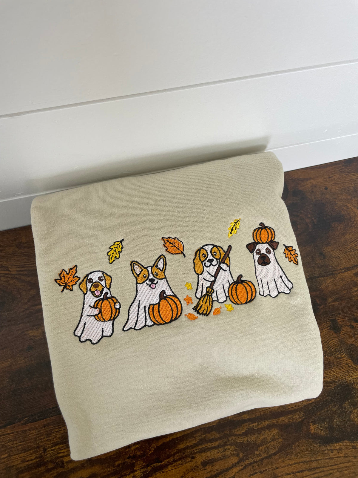 Fall Dog Pumpkin Embroidered Crewneck