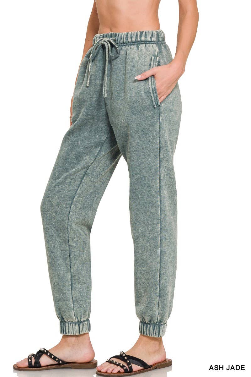Ash Jade Sweatpants Acid Wash Fleece with Pockets