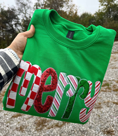 Green Merry Christmas Candy Cane Crewneck