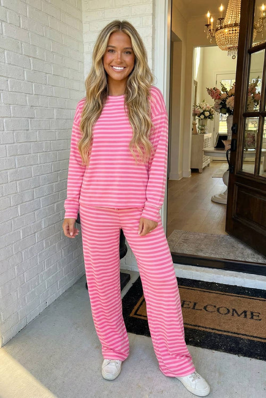 Pink Stripe Long Sleeve Pants Set