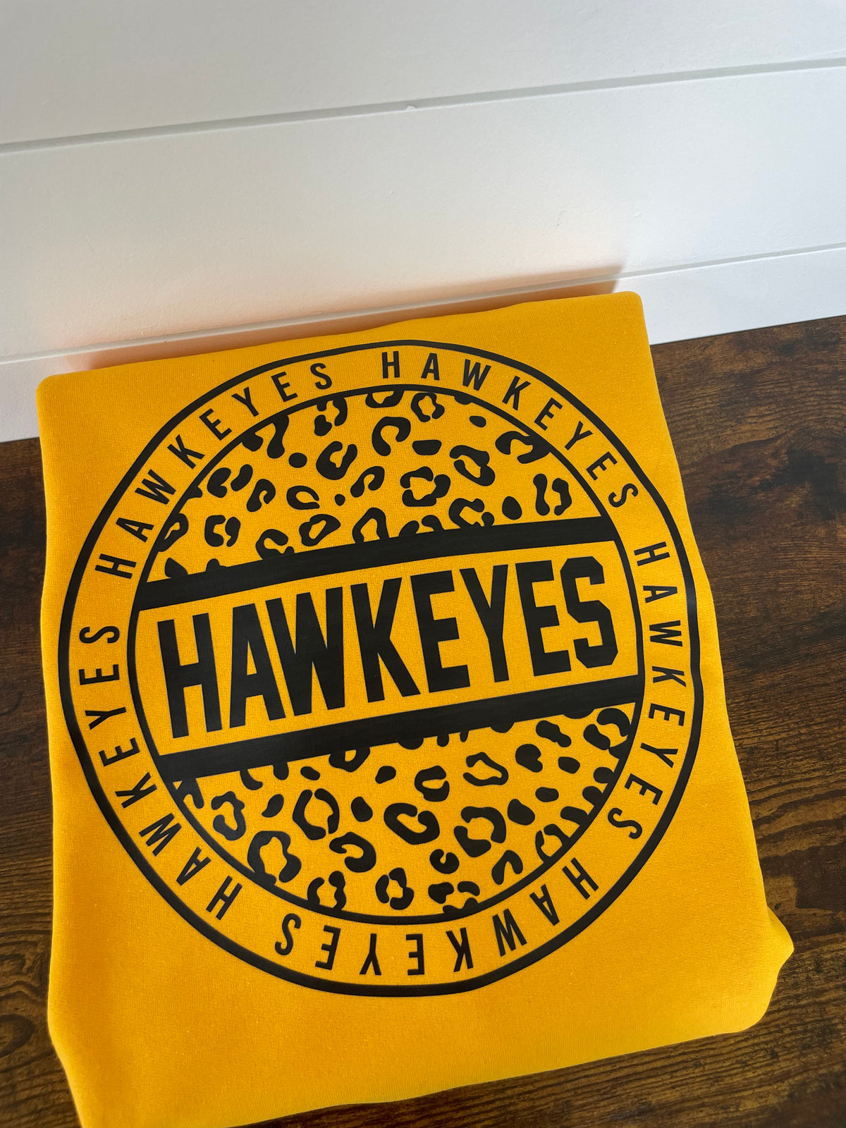 Gold Hawkeyes Animal/Leopard Print Crewneck