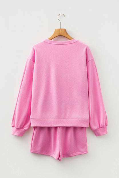 Bow Embroidered Detail Pullover Short Set