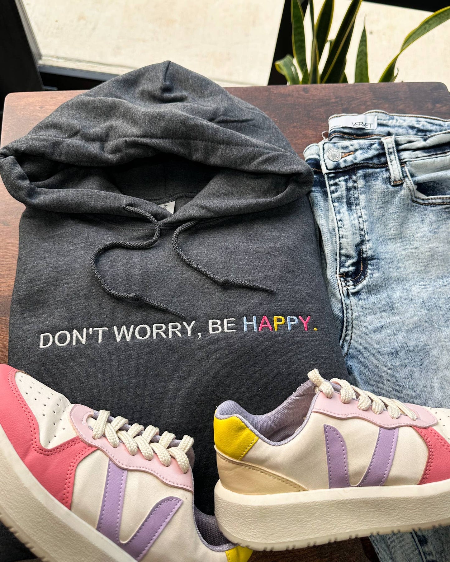 Don't Worry, Be Happy Embroidered Hoodie